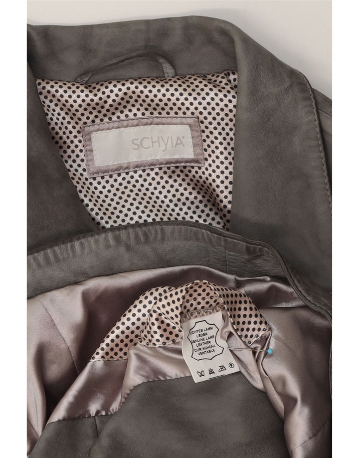 Винтажная женская кожаная байкерская куртка UK 12, кожа среднего серого цвета