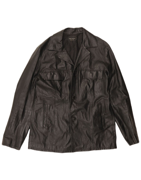 Мужская кожаная куртка VINTAGE UK 40, большая черная кожаная
