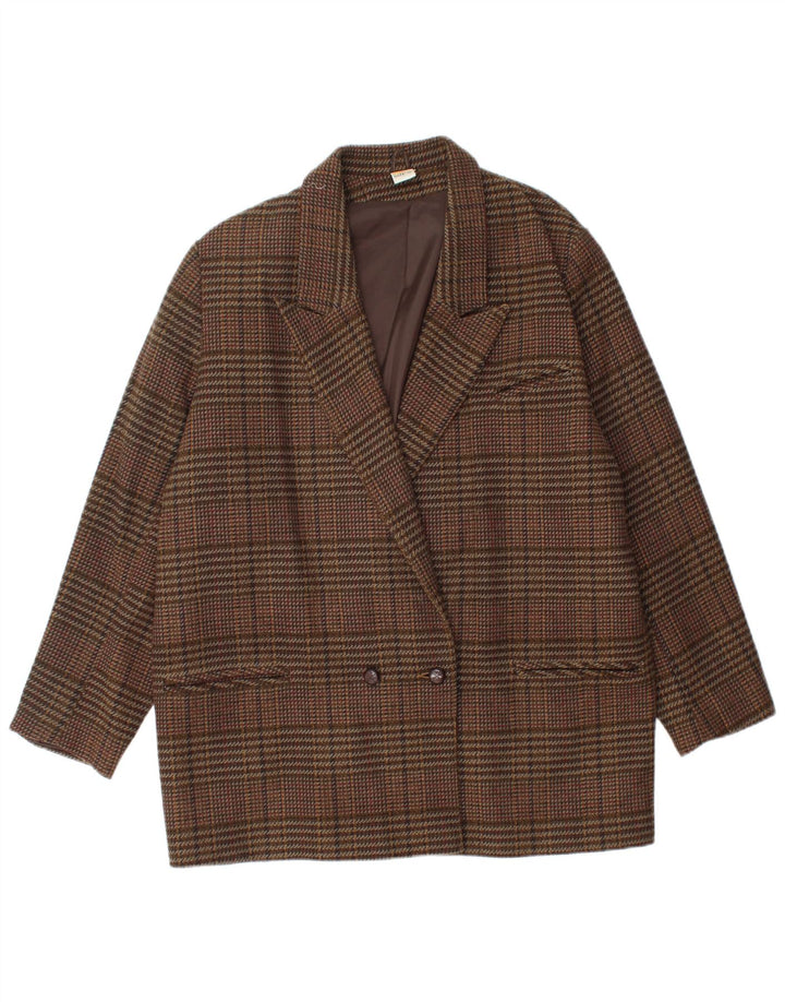 Женский двубортный пиджак ETAM, США 16, 2XL, коричневый акрил в клетку