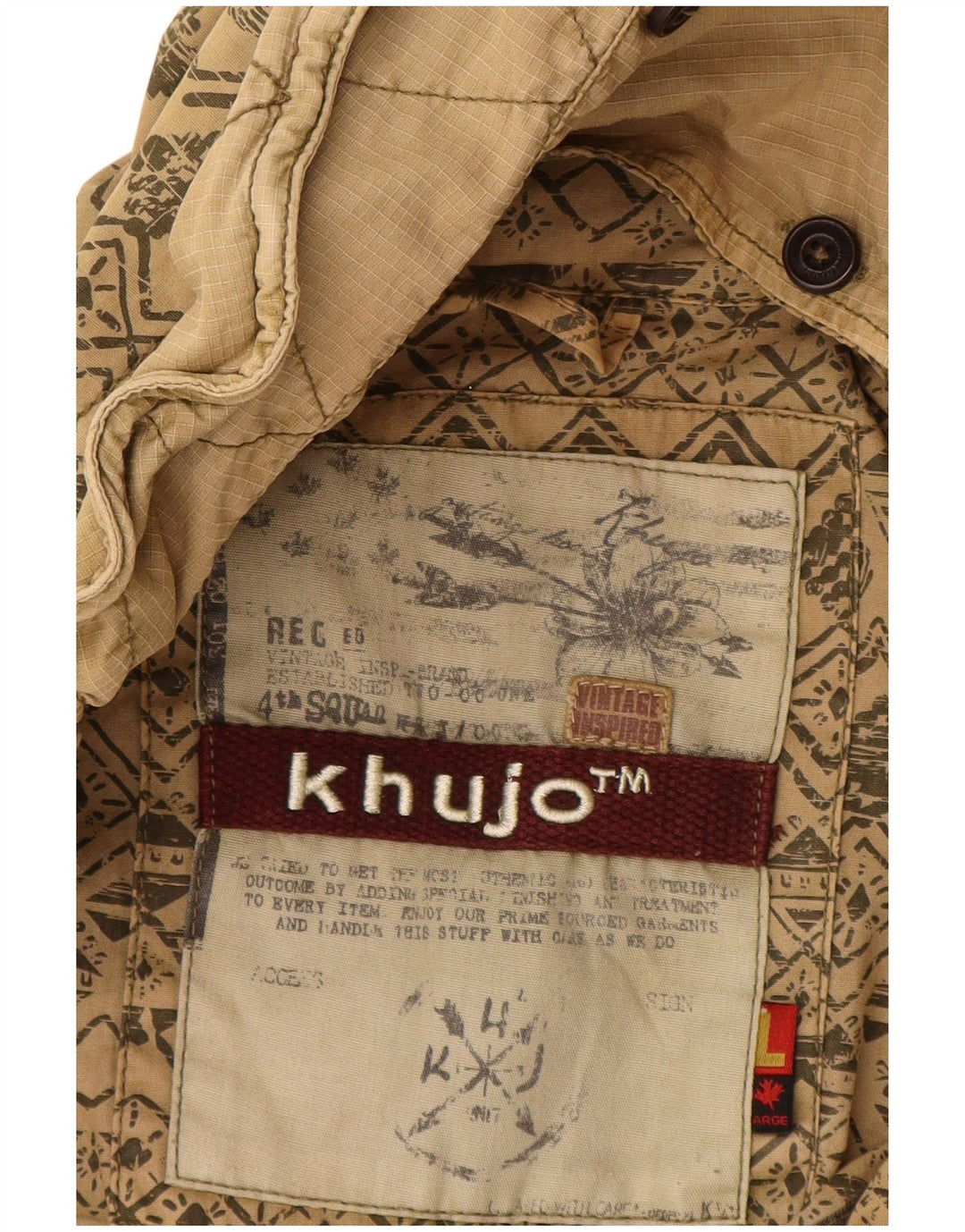 Женская парка KHUJO с капюшоном UK 16, большая бежевая, хлопок с геометрическим рисунком
