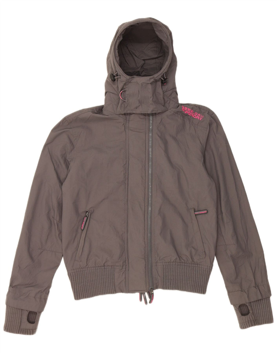 Женская дождевик с капюшоном Superdry UK 16, большой серый нейлон