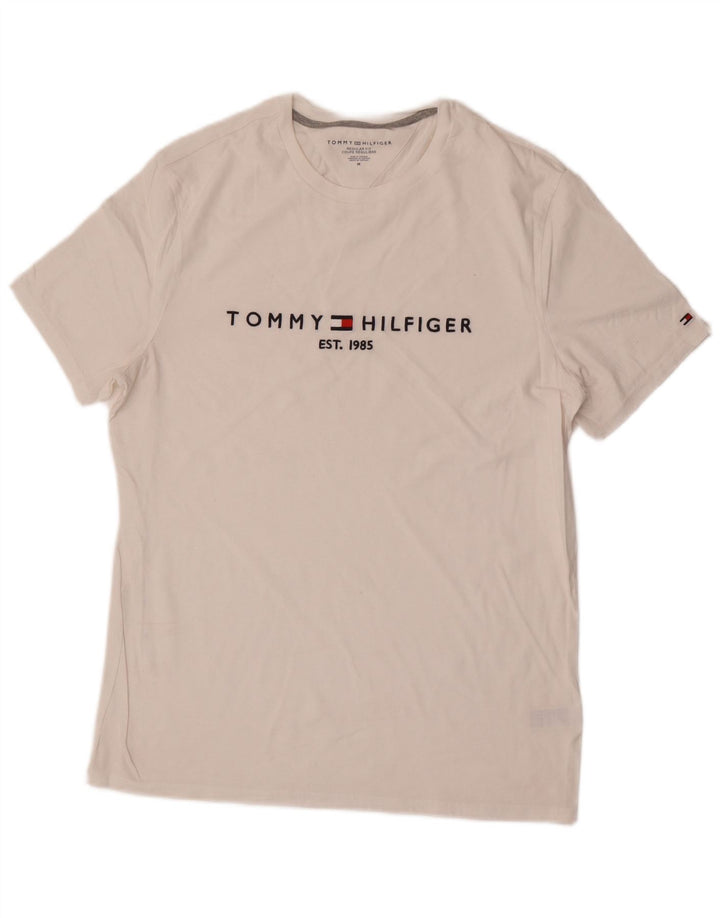 Tommy Hilfiger Мужская футболка стандартного кроя Топ среднего размера из хлопка белого цвета