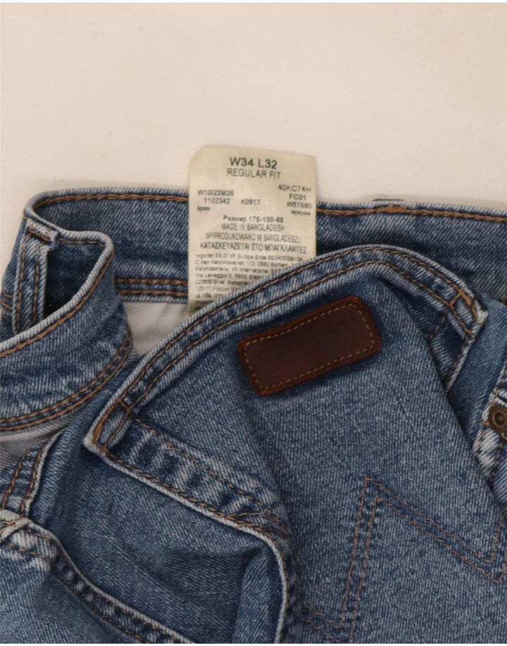 Мужские прямые джинсы Wrangler стандартного кроя W34 L32, синие, хлопок