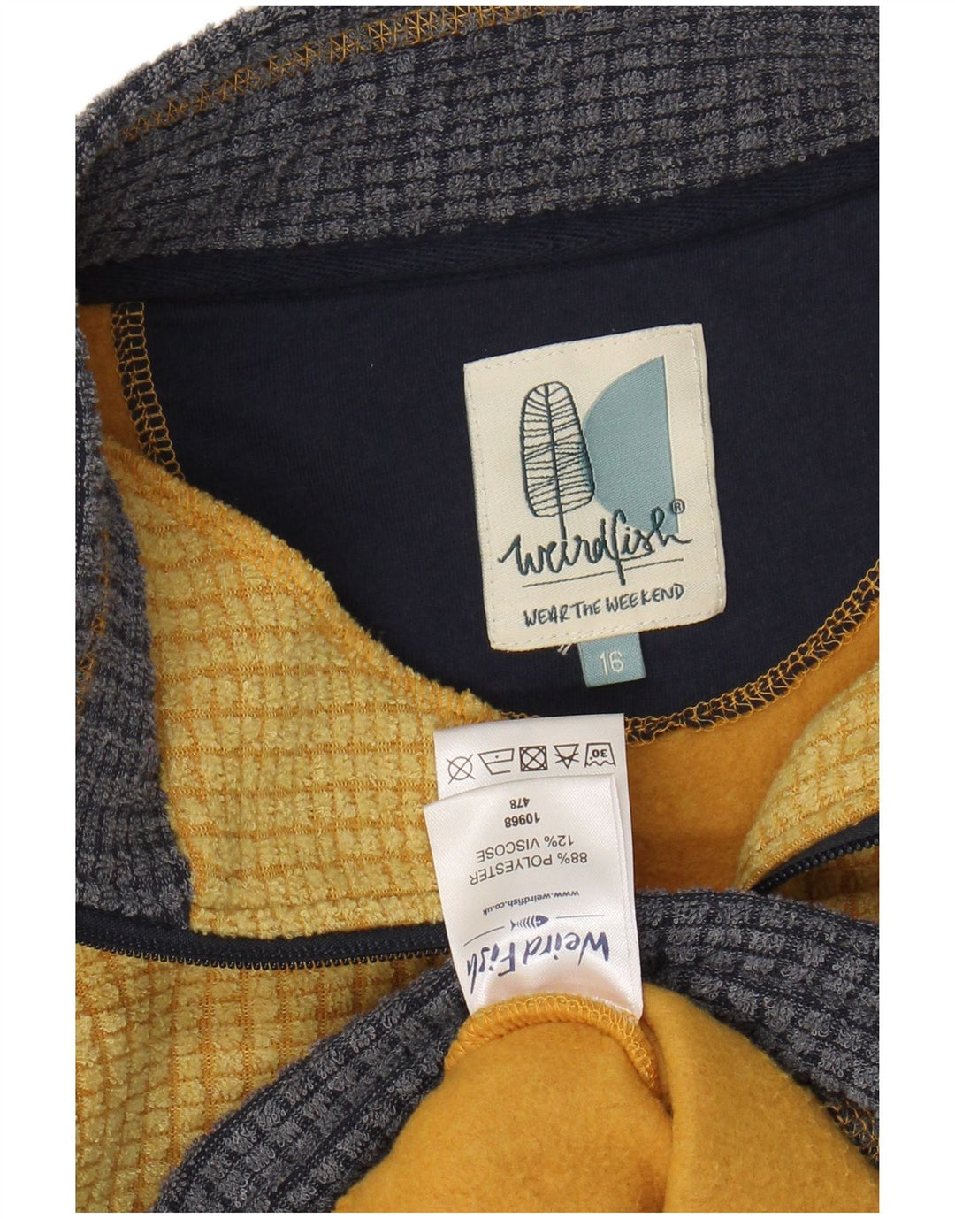 Женский флисовый джемпер свободного кроя WEIRD FISH с воротником на молнии, Великобритания, 16, большой желтый цвет