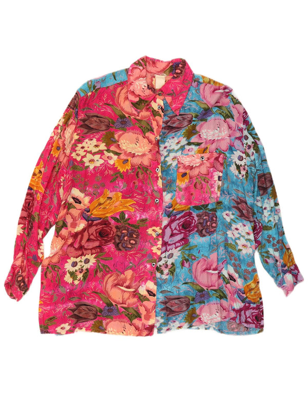 Винтажная женская блузка-рубашка UK 18 XL, разноцветная вискоза с цветочным принтом