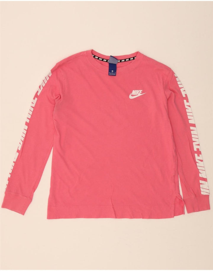 NIKE Womens Graphic Top Long Sleeve UK 14 Medium Pink Cotton Vintage Nike and Second-Hand Nike from Messina Hembry 