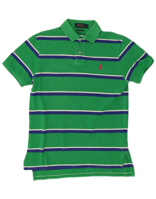 POLO RALPH LAUREN Mens Custom Fit Polo Shirt Small Green Striped Cotton