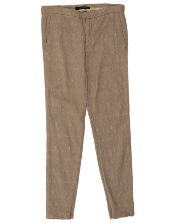 Женские узкие брюки чинос Zara Medium W30 L28 Бежевые с цветочным принтом