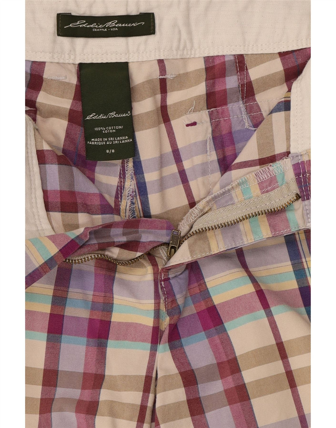 EDDIE BAUER Womens Chino Shorts US 8 Medium W30  Multicoloured Check Vintage Eddie Bauer and Second-Hand Eddie Bauer from Messina Hembry 