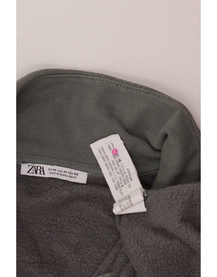 Мужской свитшот с воротником на молнии Zara, хлопковый джемпер среднего серого цвета