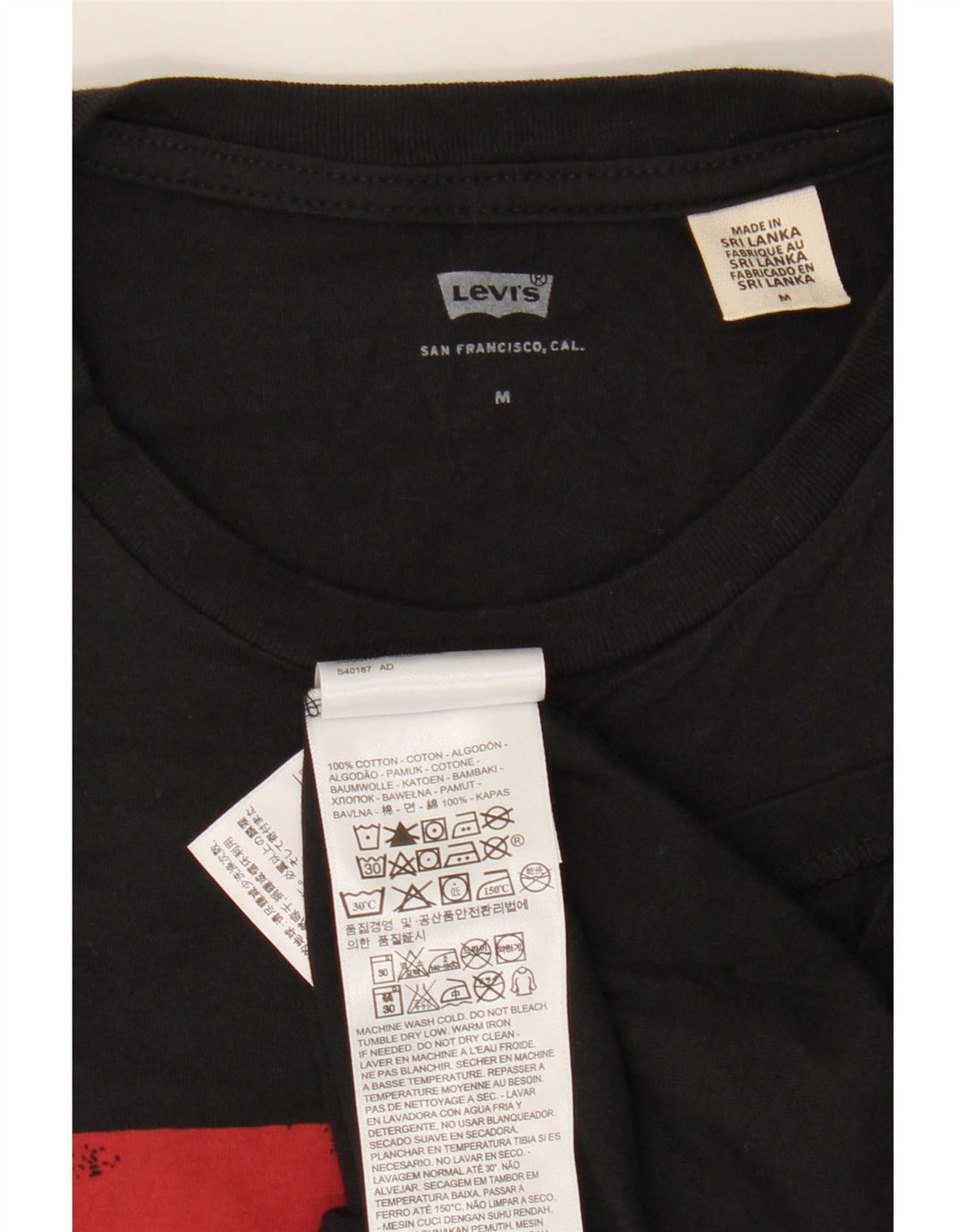 Мужская футболка с рисунком Levi's, верх среднего размера, черный хлопок, хлопок