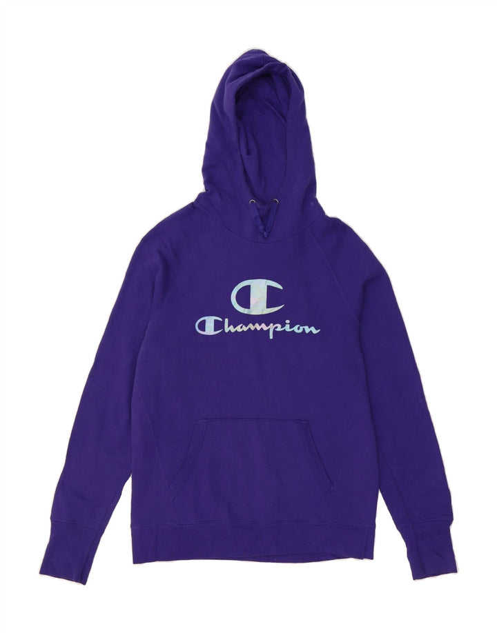 CHAMPION Womens Graphic Hoodie Jumper UK 14 Medium Purple Polyester Vintage Champion and Second-Hand Champion from Messina Hembry 
