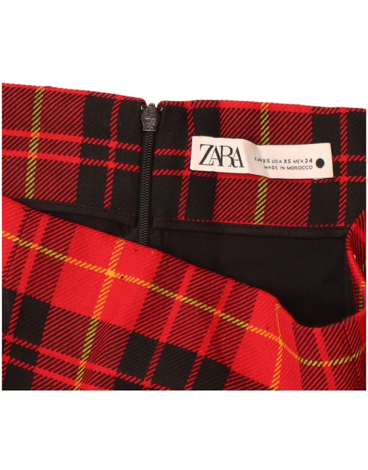 Женская мини-юбка Zara XS W24, красный полиэстер в клетку