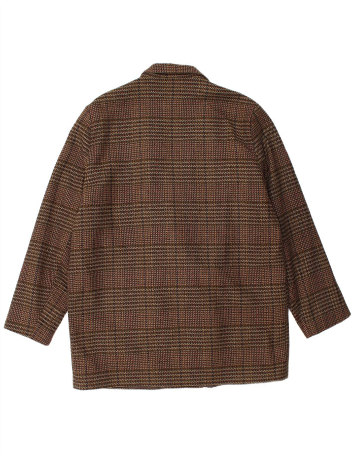 Женский двубортный пиджак ETAM, США 16, 2XL, коричневый акрил в клетку