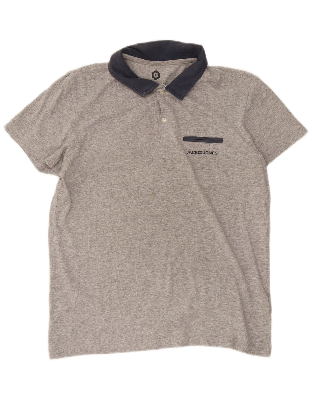 Мужская рубашка-поло Jack & Jones среднего серого цвета, хлопок с цветными блоками
