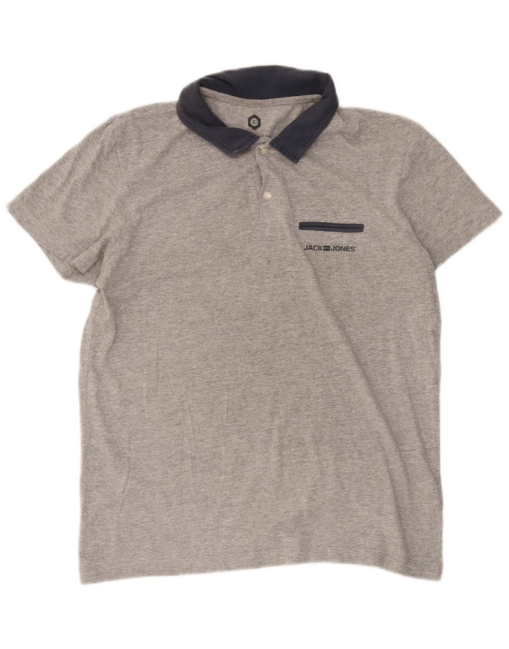 Мужская рубашка-поло Jack & Jones среднего серого цвета, хлопок с цветными блоками