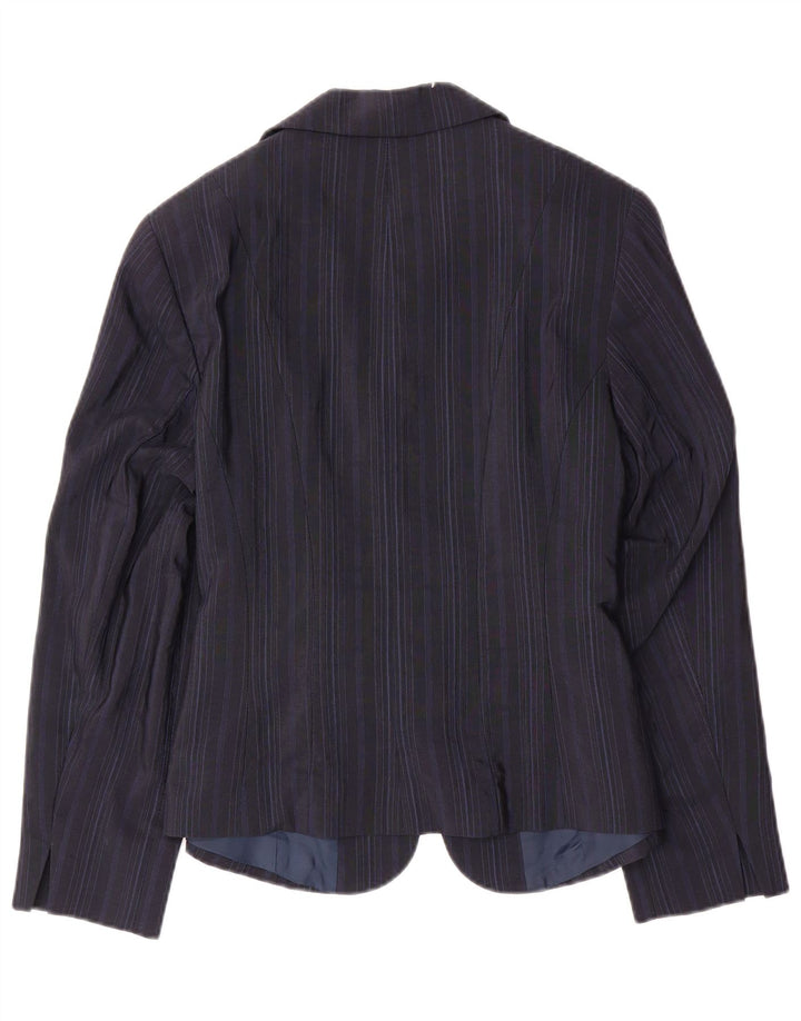BIBA Womens Front Tie Blazer Jacket UK 18 XL Navy Blue Pinstripe Polyamide