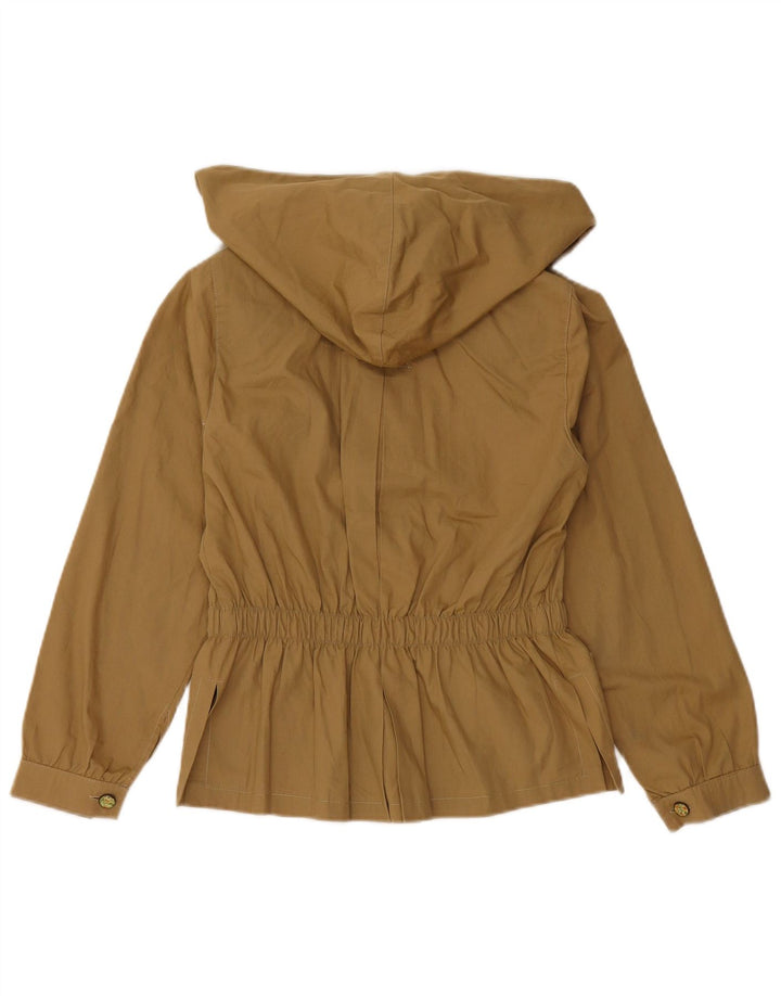 ВИНТАЖНЫЙ женский пиджак с капюшоном на 4 пуговицах, размер 6, 2XS, коричневый хлопок