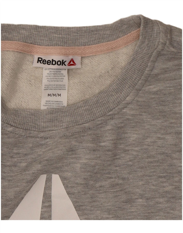 Женский свитшот Reebok с графическим рисунком UK 14, средний серый цвет с цветными блоками