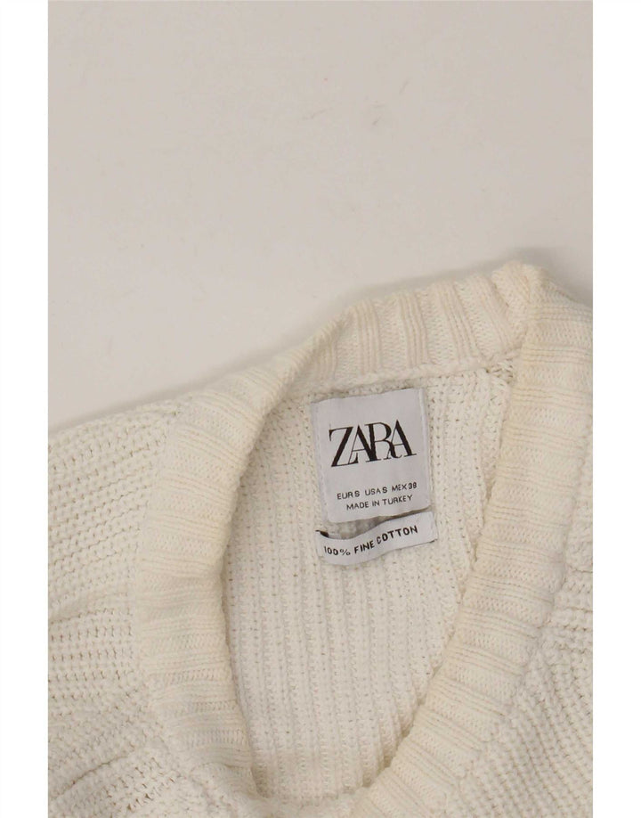Мужской джемпер с круглым вырезом Zara, маленький белый хлопковый свитер