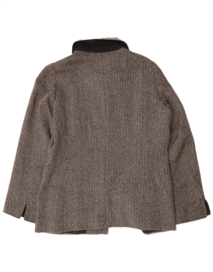 SARA GLENZER Womens 4 Button Blazer Jacket EU 46 XL Grey Herringbone Wool