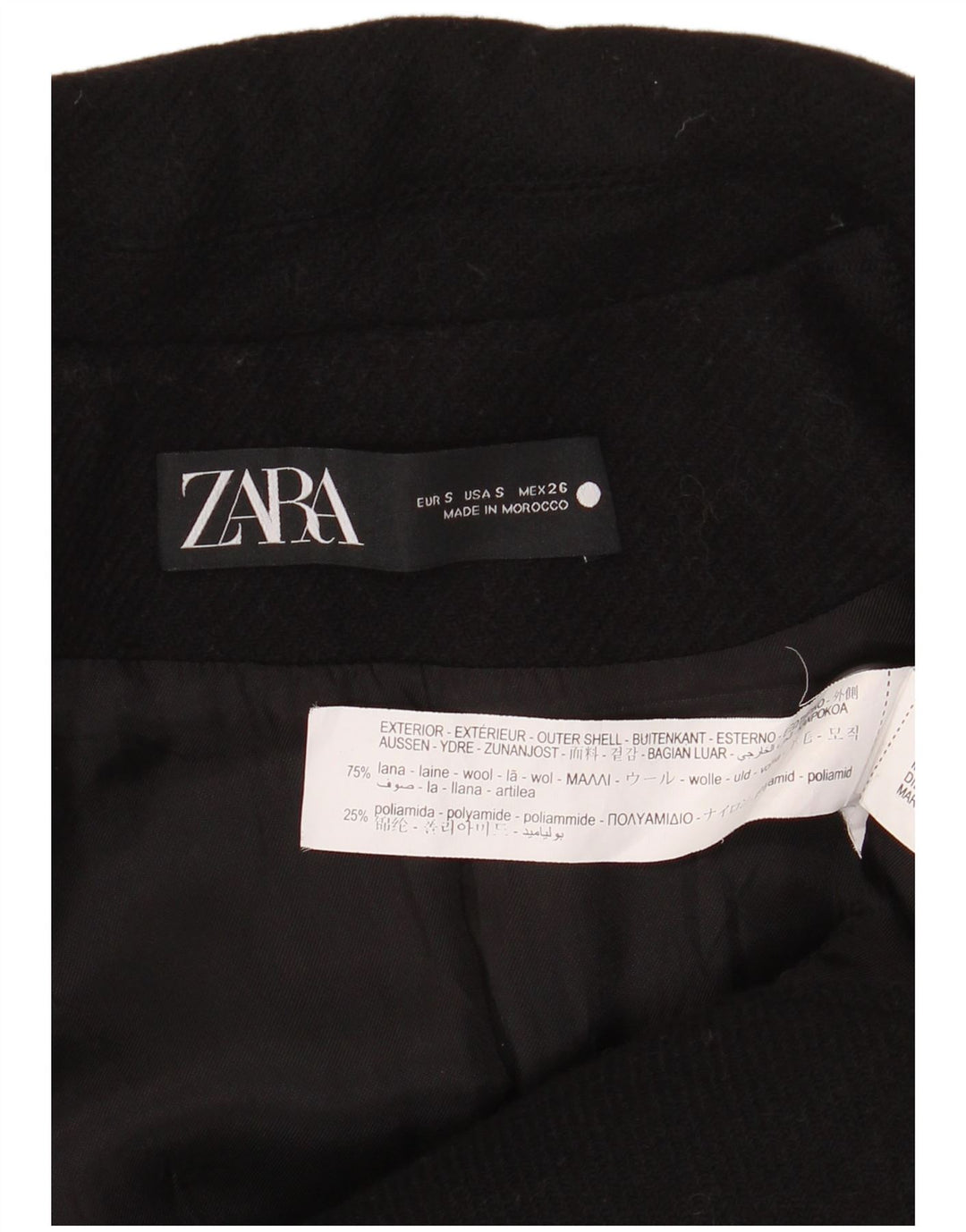 Женское пальто Zara UK 10, маленькое черное шерстяное