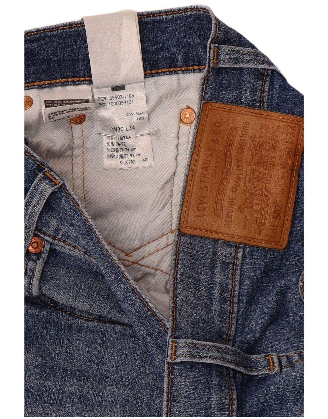 Мужские зауженные джинсы Levi's 502 W30 L34 синие, хлопок