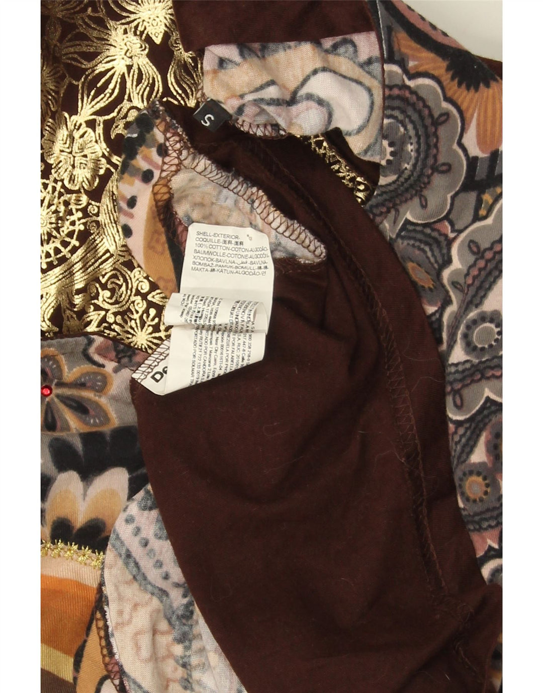 DESIGUAL Женская асимметричная туника с рисунком, Великобритания 10, маленький коричневый цветочный узор