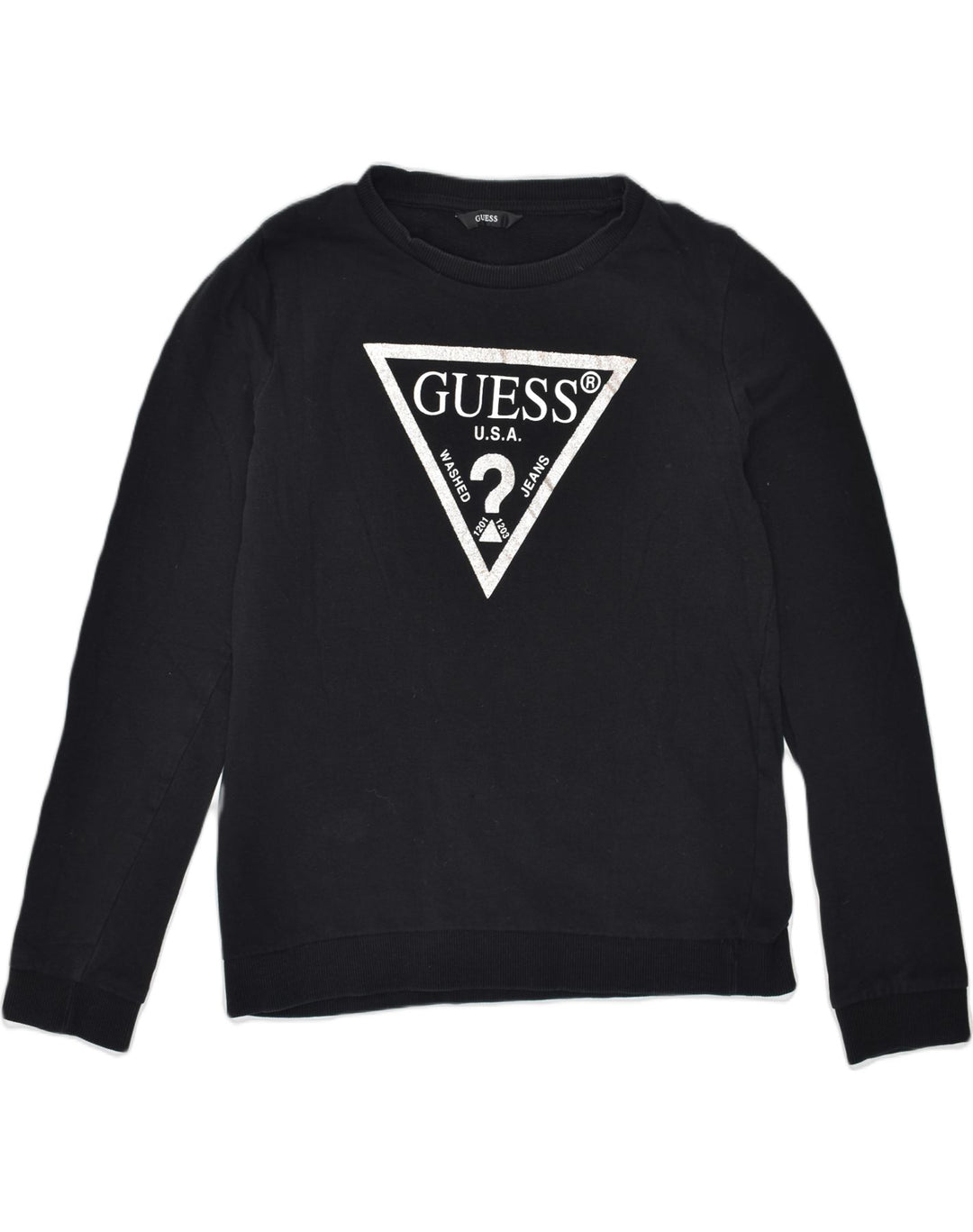 GUESS Girls Graphic Sweatshirt Jumper 11-12 Years Black Cotton | Vintage | Thrift | Second-Hand | Used Clothing | Messina Hembry 