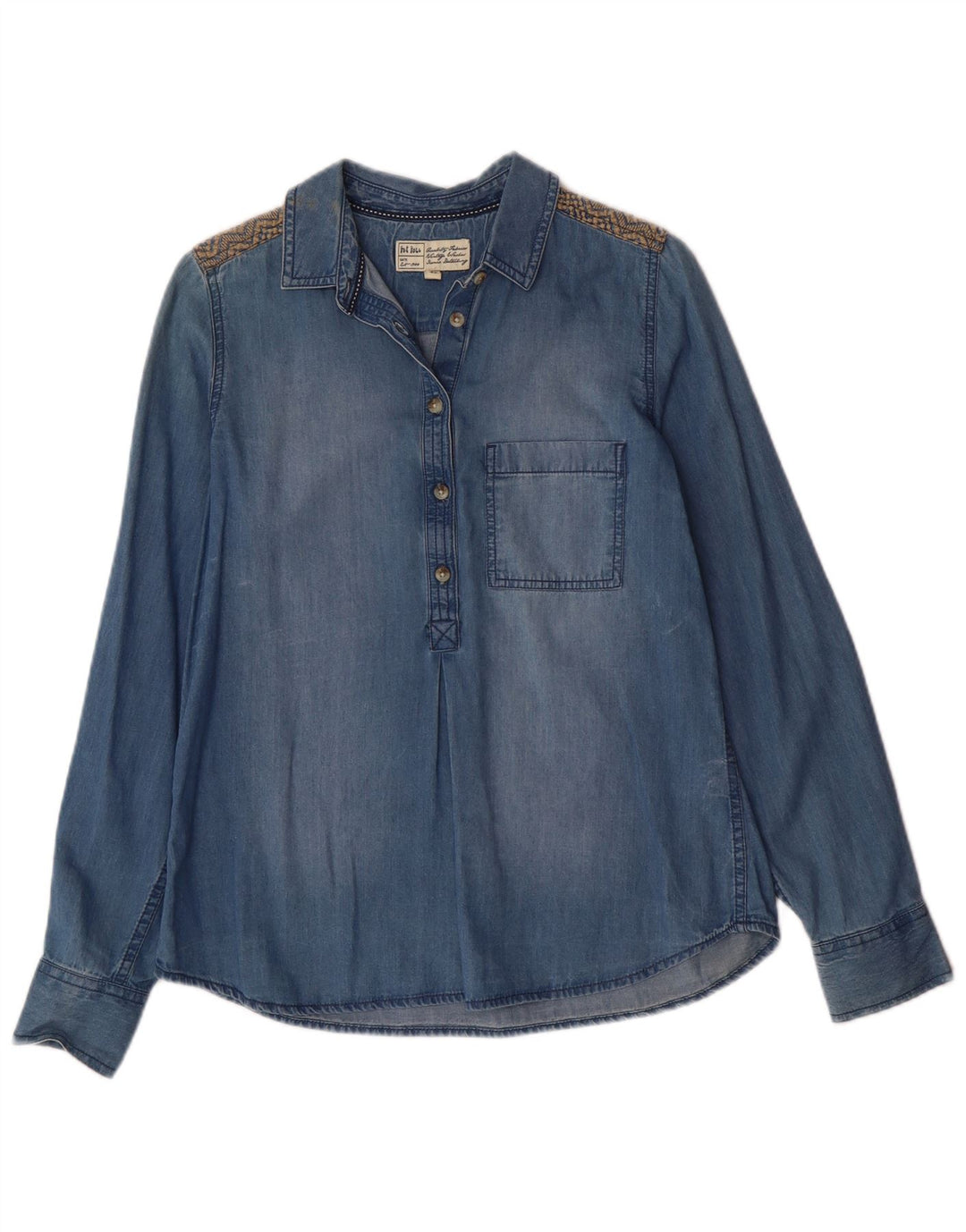 Женская джинсовая рубашка-пуловер Fat Face UK 12, хлопковый богемный цвет среднего синего цвета