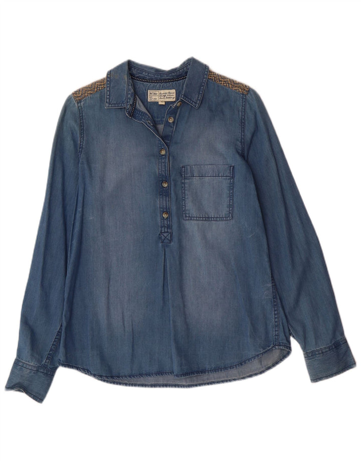 Женская джинсовая рубашка-пуловер Fat Face UK 12, хлопковый богемный цвет среднего синего цвета