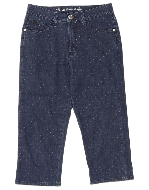 Женские джинсы-капри классического кроя LEE США 6, средние W28 L19, темно-синие в пятнистый цвет