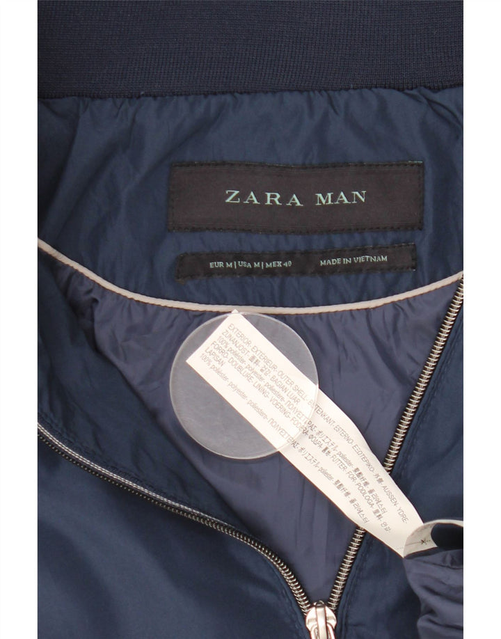 Мужская куртка-бомбер с капюшоном Zara UK 38, средний темно-синий полиэстер