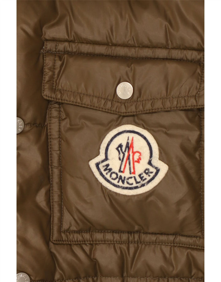 Moncler Мужская стеганая куртка с капюшоном и графическим рисунком, размер 5 2XL, хаки, полиамид