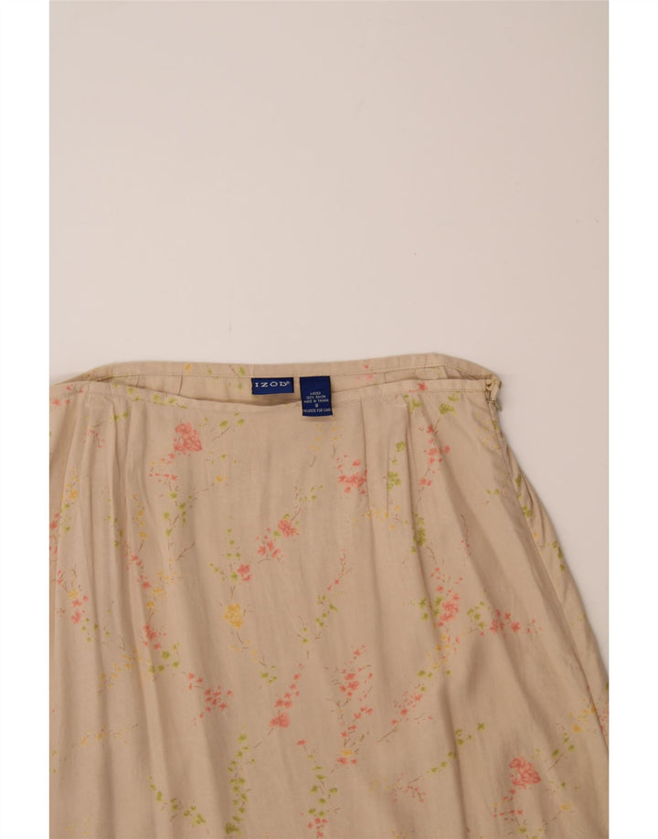 IZOD Womens A-Line Skirt US 8 Medium W30 Beige Floral Rayon Vintage Izod and Second-Hand Izod from Messina Hembry 