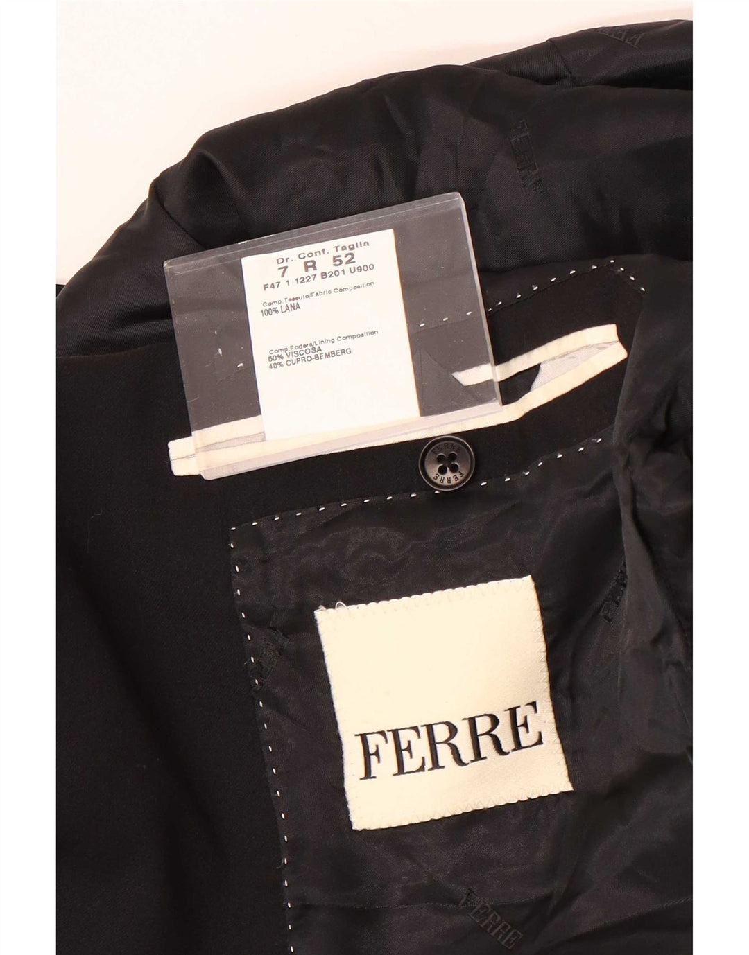 Мужской пиджак Ferre на 3 пуговицах IT 52 XL, черная шерсть