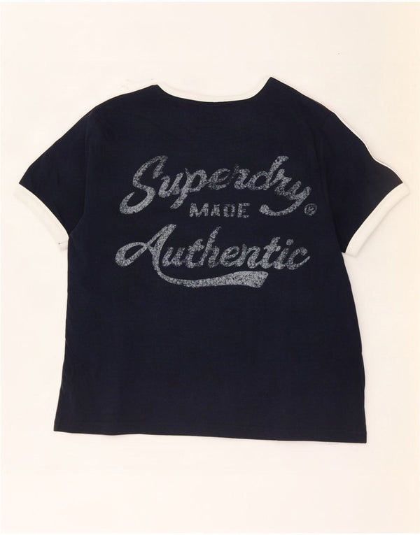 Женская укороченная футболка с графическим рисунком Superdry Top UK 8, маленькая, темно-синяя, с цветными блоками