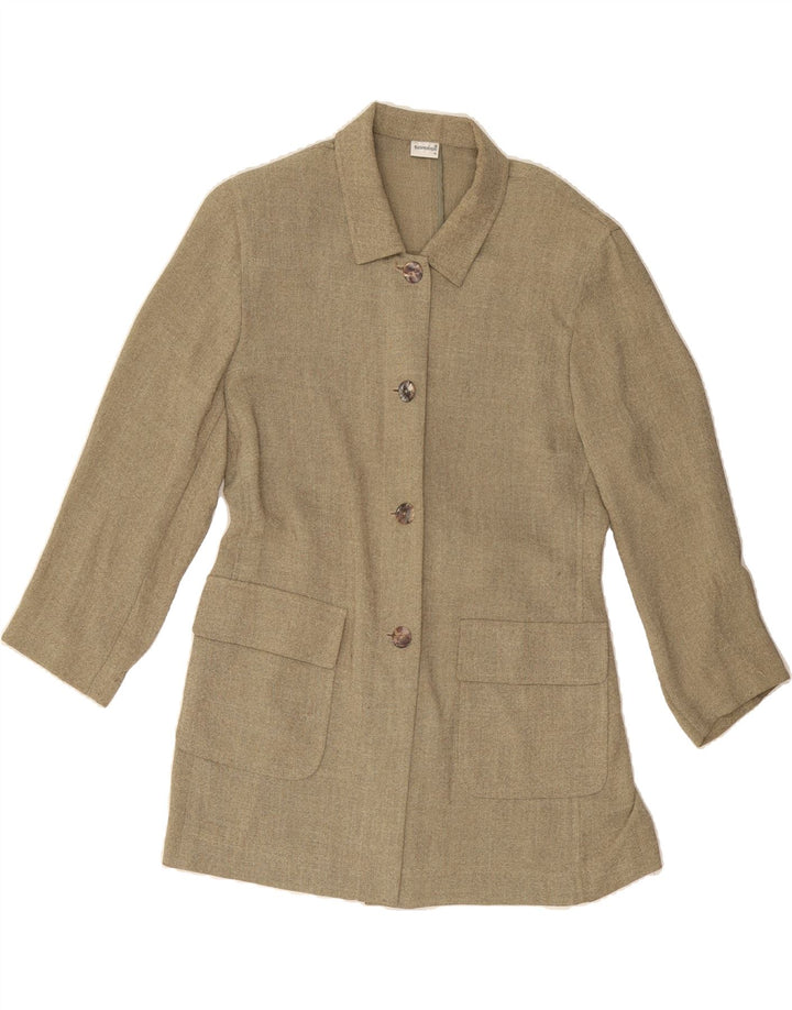 VINTAGE Womens 4 Button Blazer Jacket UK 14 Large Khaki Acetate Vintage Vintage and Second-Hand Vintage from Messina Hembry 