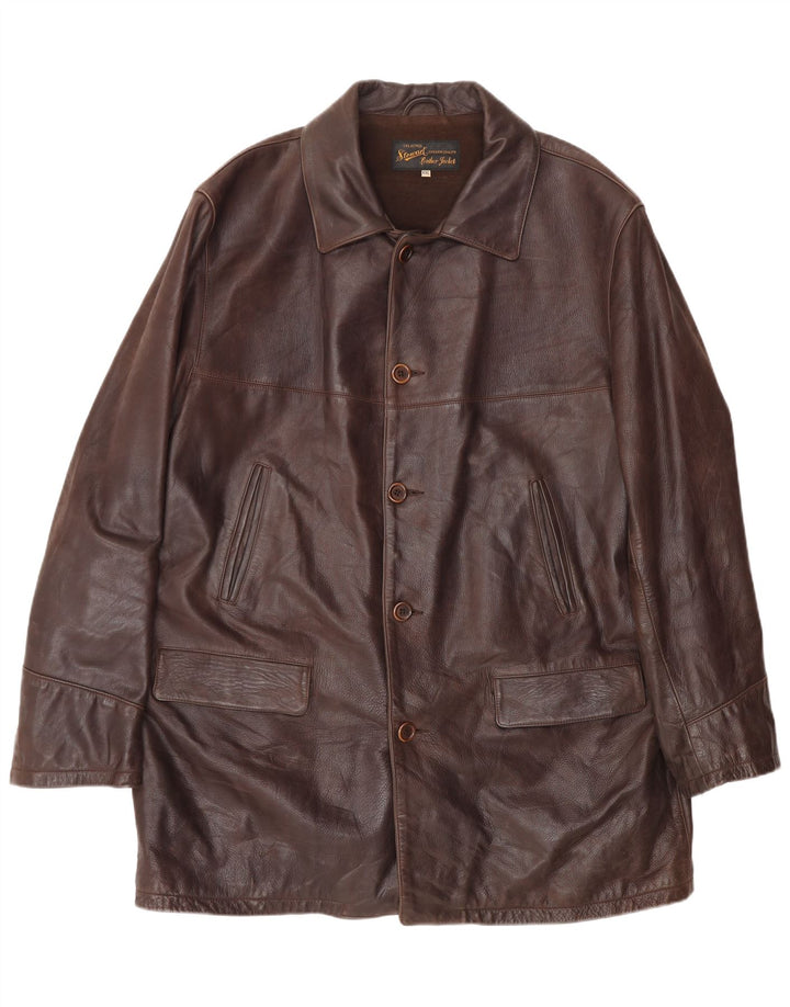 Мужское кожаное пальто Stewart UK 44 2XL Коричневое кожаное