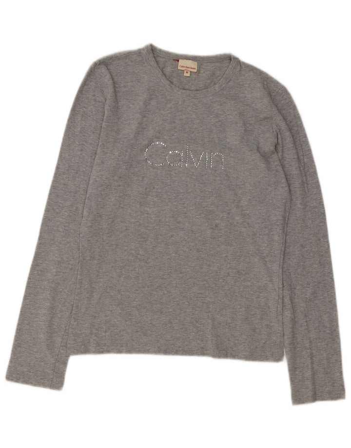 Женские джинсы Calvin Klein Jeans с длинным рукавом и графикой, Великобритания, 12, средний серый, в крапинку