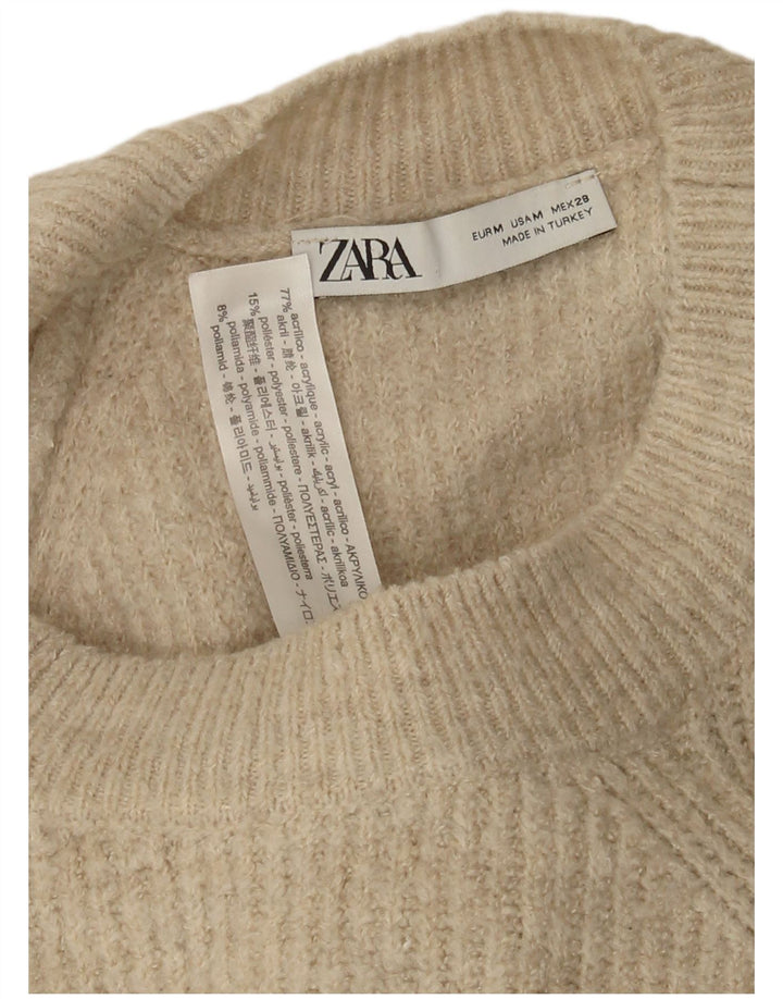 Женский свободный джемпер с круглым вырезом Zara UK 14, средний бежевый акрил