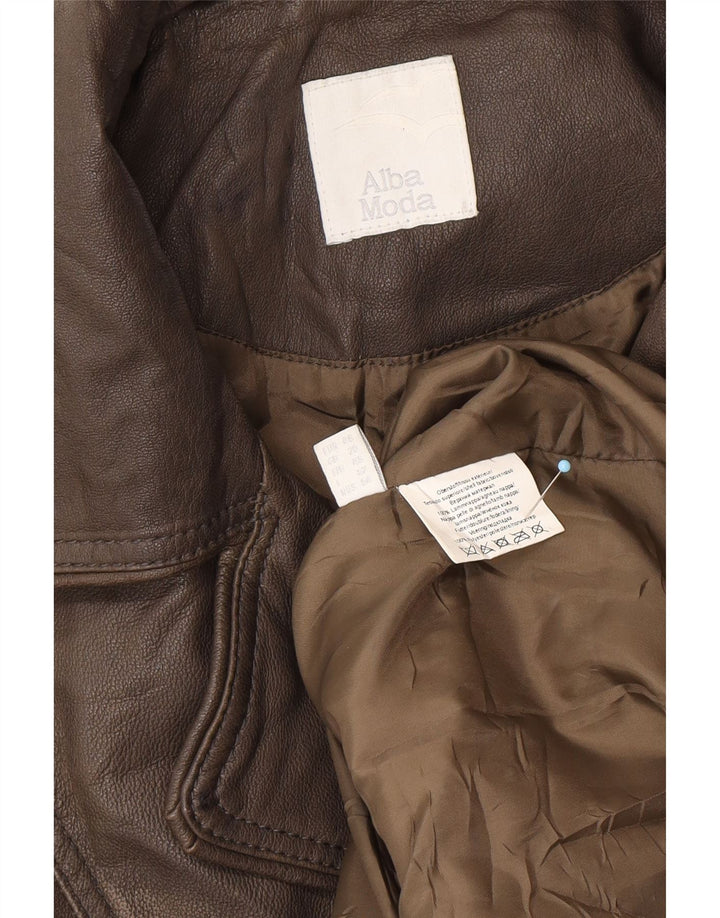 ALBA MODA Женское кожаное пальто в стиле милитари UK 20 2XL Коричневое кожаное