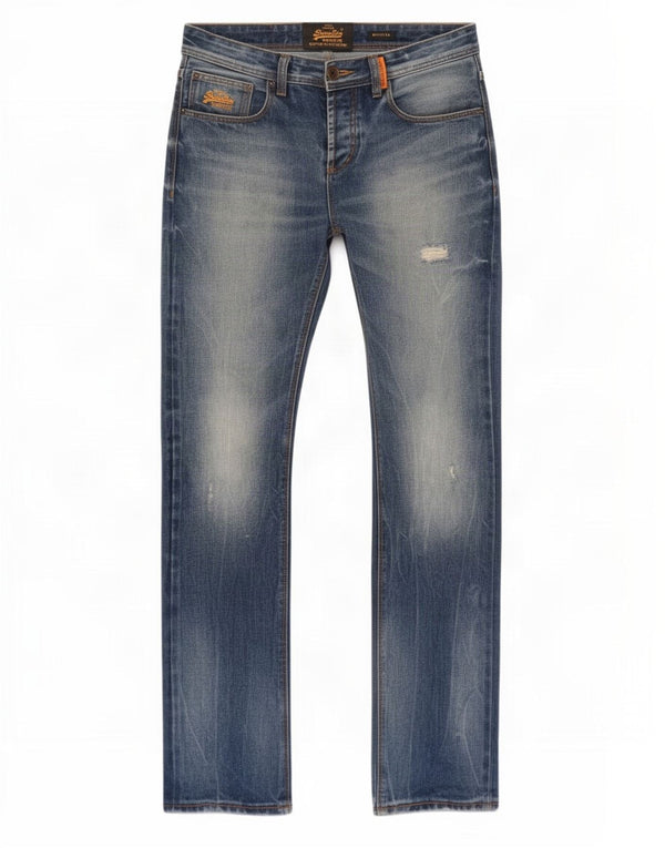 Мужские прямые джинсы с потертостями Superdry W30 L32, синий хлопок