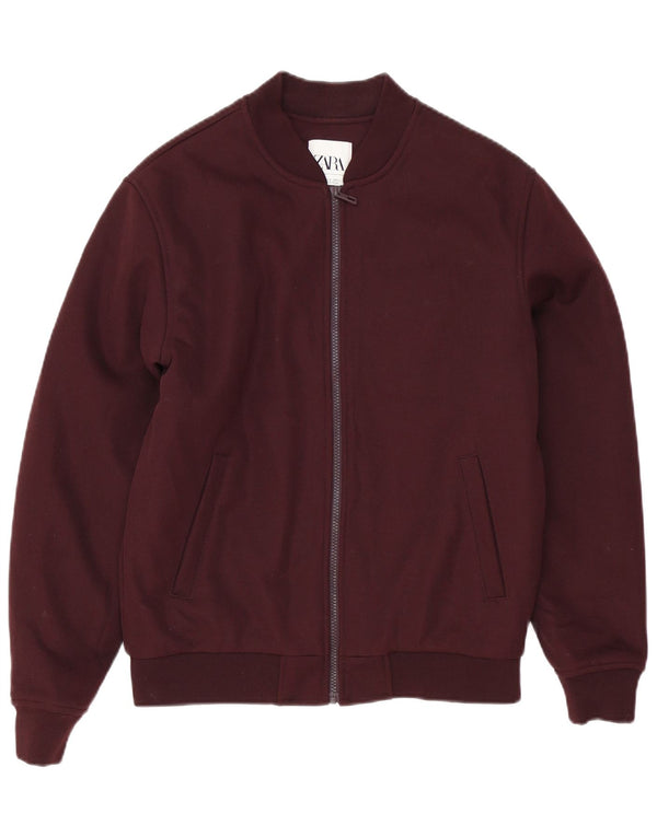 Zara Mens Bomber Jacket UK 38 Medium Burgundy Polyester