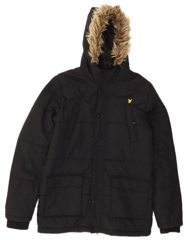Утепленная куртка Lyle & Scott для мальчиков с капюшоном 14-15 лет, черный полиамид