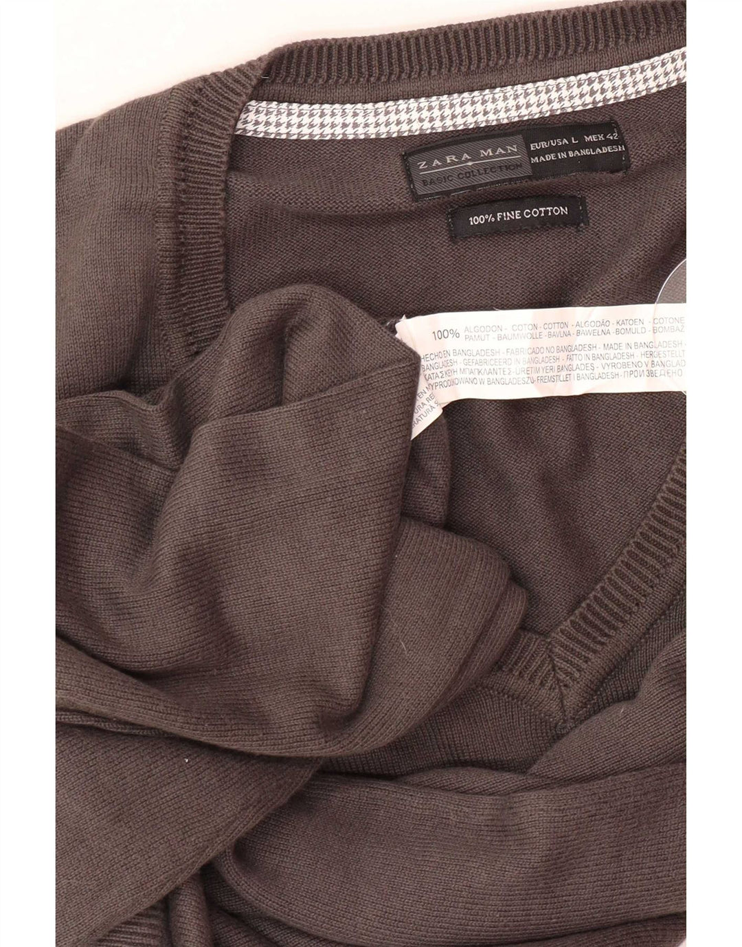 Мужской джемпер с v-образным вырезом Zara, большой серый хлопковый свитер