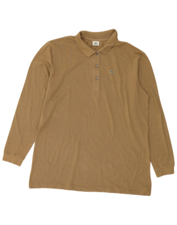 Lacoste Женская рубашка-поло с длинным рукавом, размер 46 XL, хлопок цвета хаки