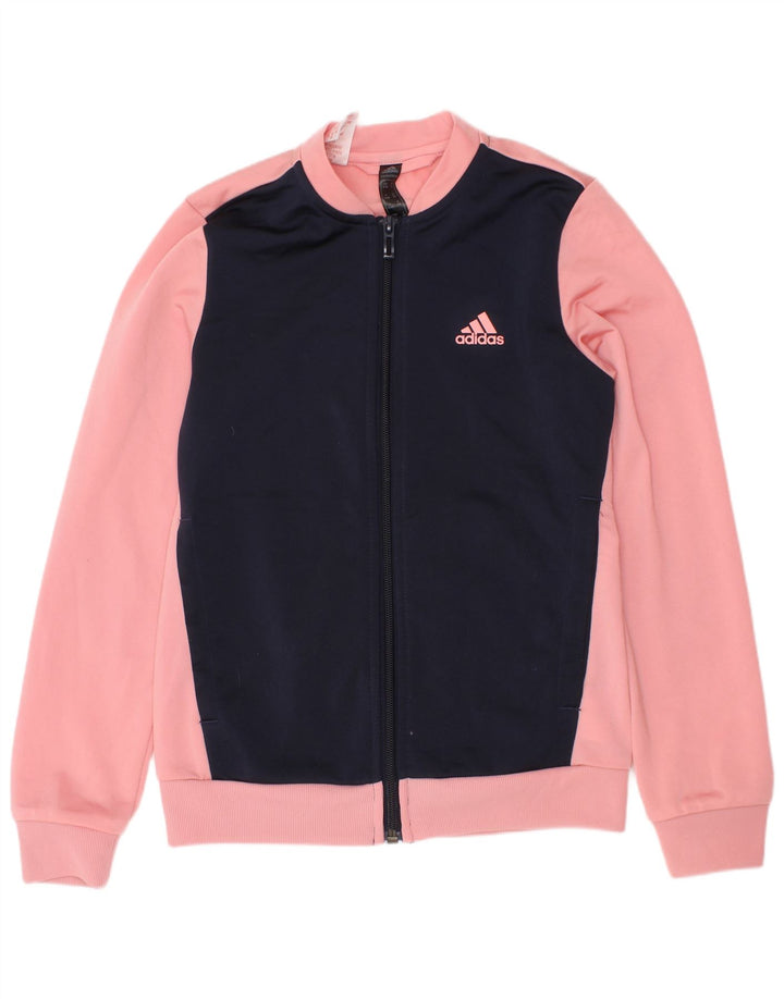 Спортивный костюм Adidas для девочек, верхняя куртка 9–10 лет, розовый полиэстер с цветными блоками