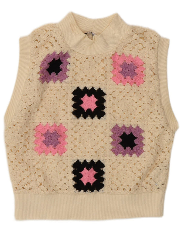 Женская майка Zara Vest UK 12, средний цвет, белый акрил с геометрическим рисунком