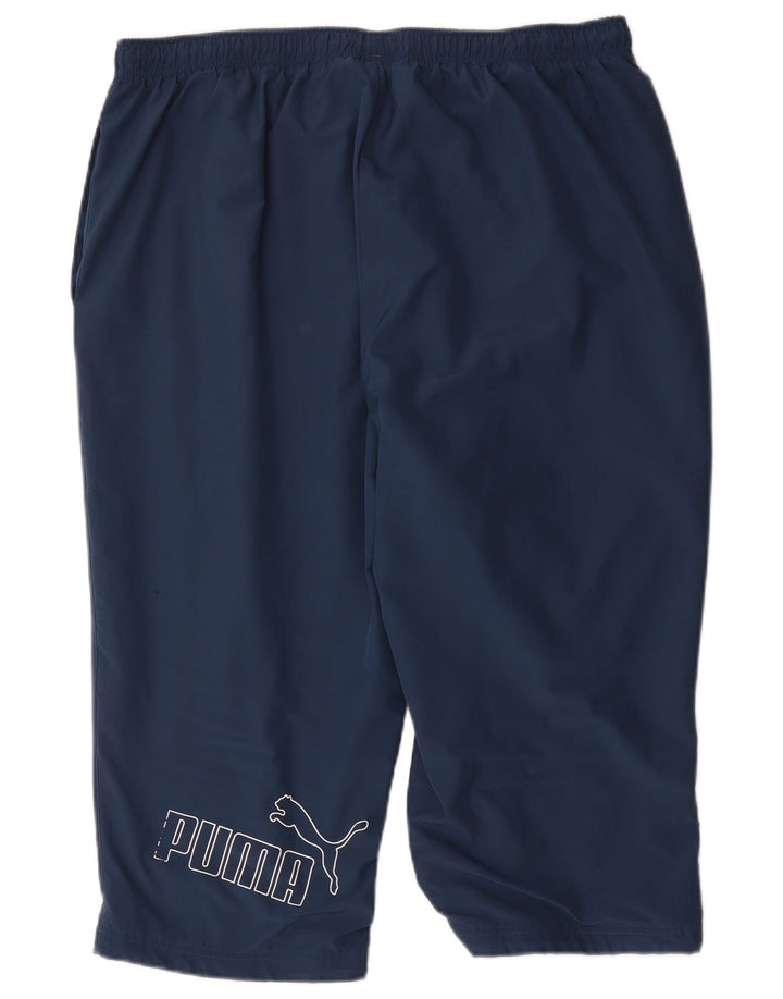 Мужские спортивные брюки-капри с рисунком Puma 2XL темно-синие из полиэстера